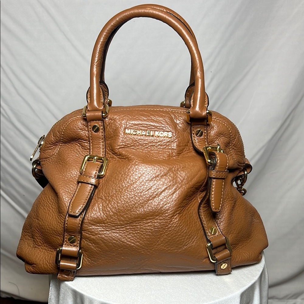 Michael Kors Tan Pebbled Leather Satchel with Gold Hardware